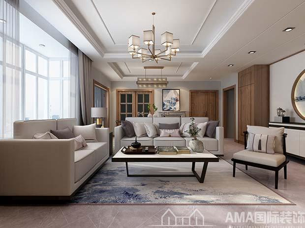 济南章丘天马相城180平新中式大平层装修案例-AMA国际装饰