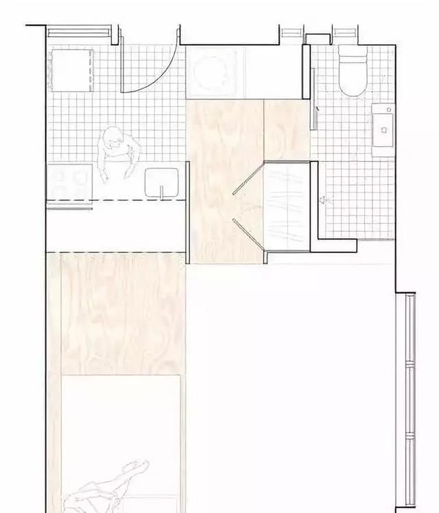 26㎡单身公寓，玄关也是厨房，走道藏衣柜，还有宽敞客厅