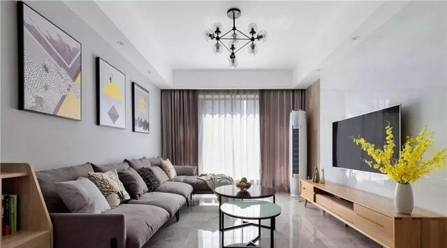 109平北欧三居,大理石+木饰面打造的电视墙你见过吗?