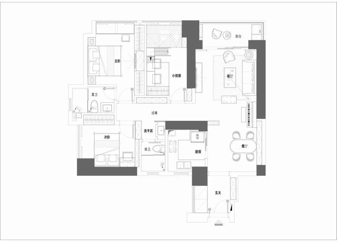 125平简约风三居室，用大理石做电视墙真好看！