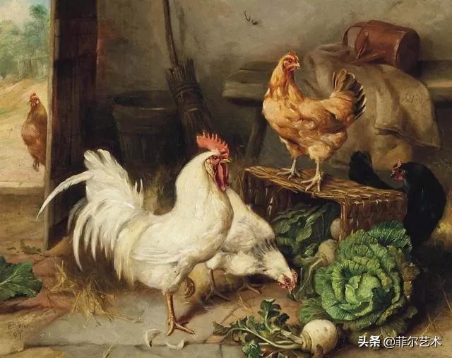 院子里的家禽~英国画家埃德加·亨特油画作品赏析