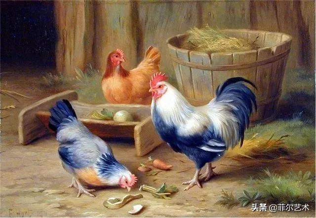院子里的家禽~英国画家埃德加·亨特油画作品赏析