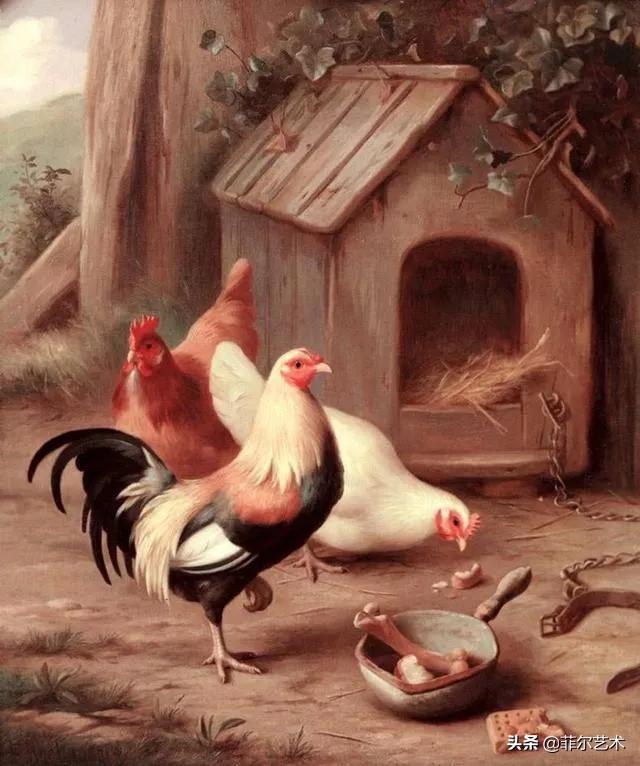 院子里的家禽~英国画家埃德加·亨特油画作品赏析