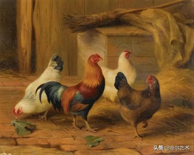 院子里的家禽~英国画家埃德加·亨特油画作品赏析