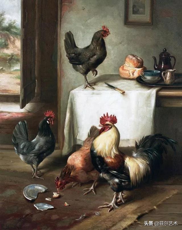 院子里的家禽~英国画家埃德加·亨特油画作品赏析