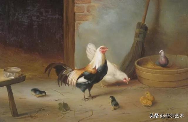 院子里的家禽~英国画家埃德加·亨特油画作品赏析