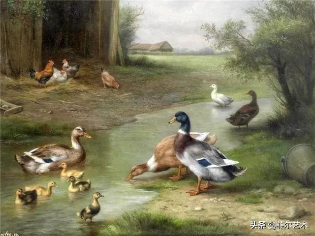 院子里的家禽~英国画家埃德加·亨特油画作品赏析