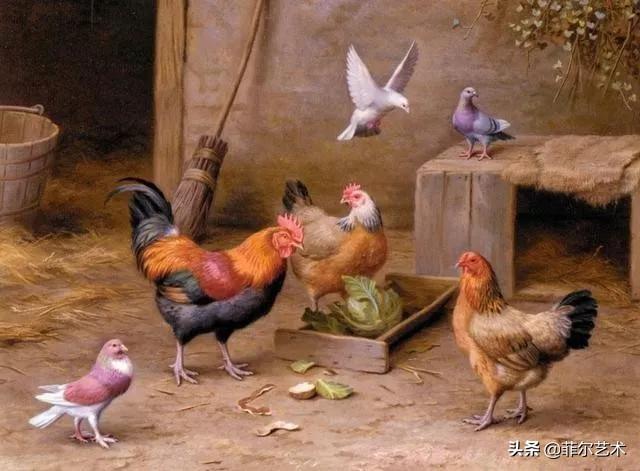 院子里的家禽~英国画家埃德加·亨特油画作品赏析