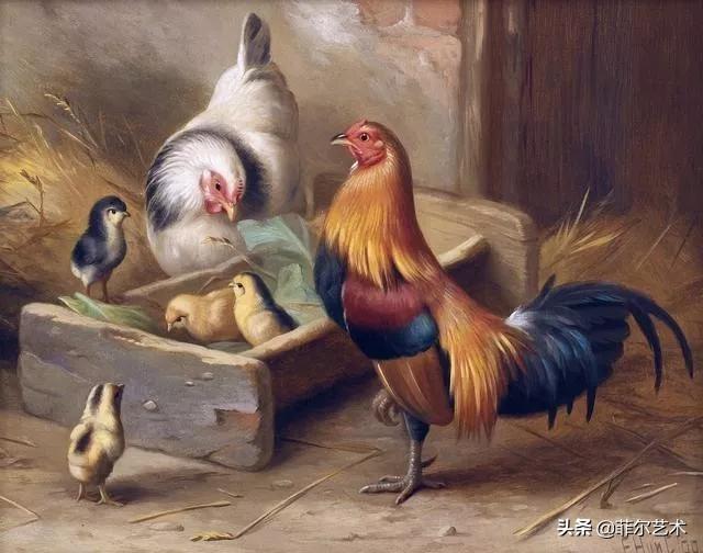 院子里的家禽~英国画家埃德加·亨特油画作品赏析