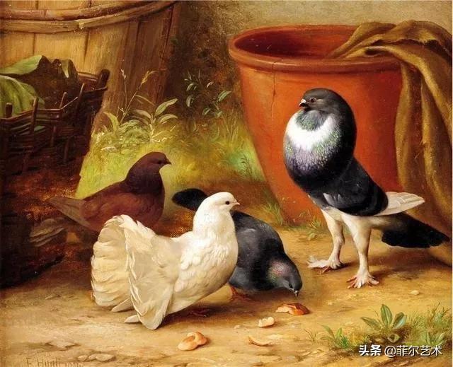 院子里的家禽~英国画家埃德加·亨特油画作品赏析