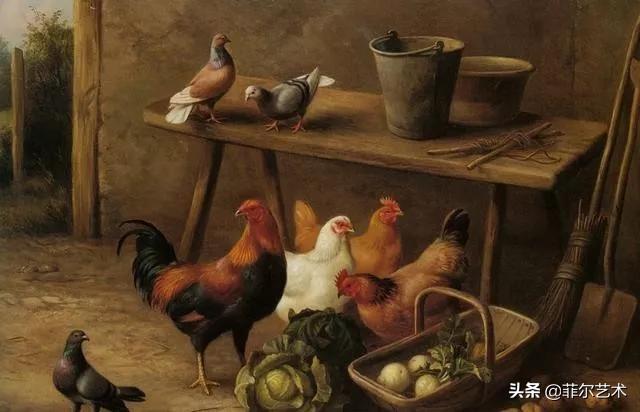 院子里的家禽~英国画家埃德加·亨特油画作品赏析