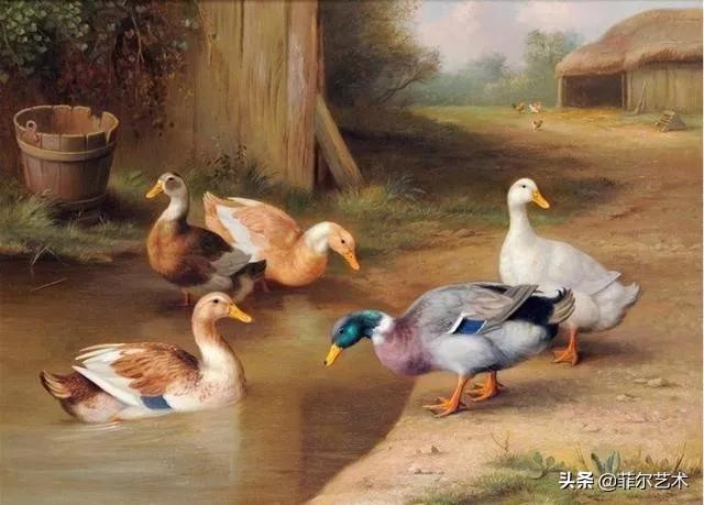 院子里的家禽~英国画家埃德加·亨特油画作品赏析