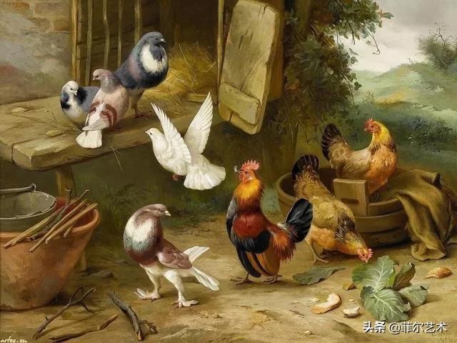 院子里的家禽~英国画家埃德加·亨特油画作品赏析