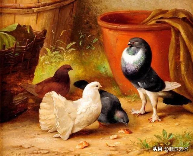 院子里的家禽~英国画家埃德加·亨特油画作品赏析