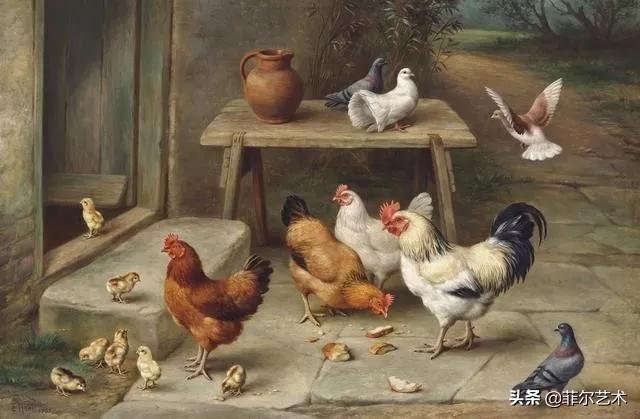 院子里的家禽~英国画家埃德加·亨特油画作品赏析