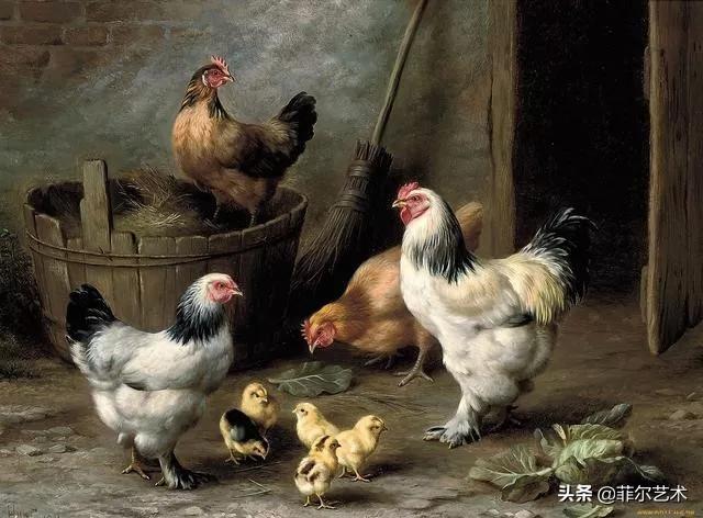 院子里的家禽~英国画家埃德加·亨特油画作品赏析