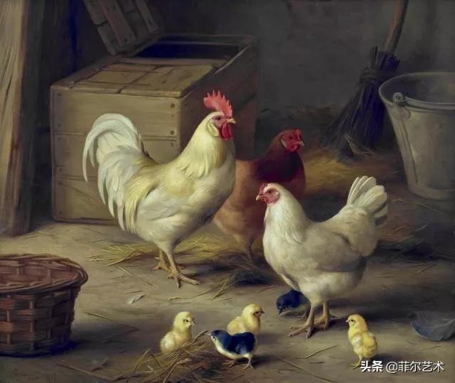 院子里的家禽~英国画家埃德加·亨特油画作品赏析