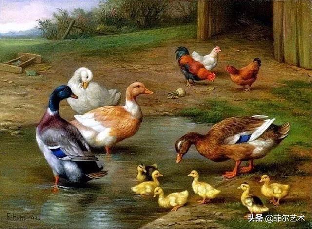 院子里的家禽~英国画家埃德加·亨特油画作品赏析