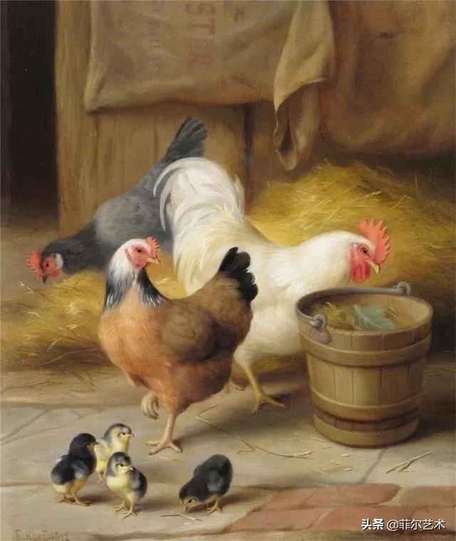 院子里的家禽~英国画家埃德加·亨特油画作品赏析