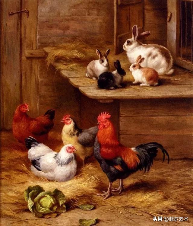 院子里的家禽~英国画家埃德加·亨特油画作品赏析
