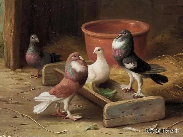 院子里的家禽~英国画家埃德加·亨特油画作品赏析