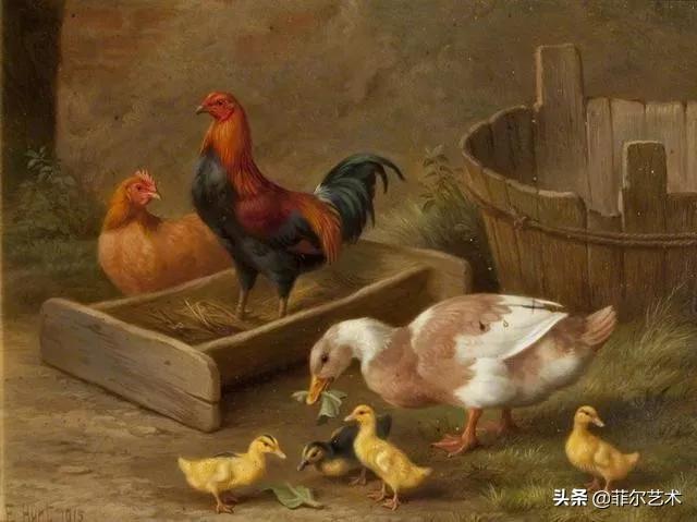 院子里的家禽~英国画家埃德加·亨特油画作品赏析