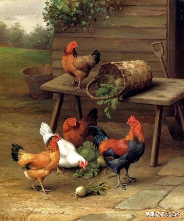 院子里的家禽~英国画家埃德加·亨特油画作品赏析