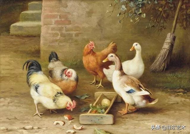 院子里的家禽~英国画家埃德加·亨特油画作品赏析
