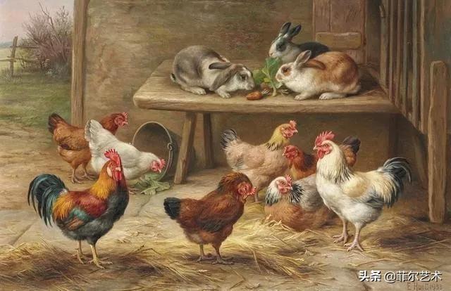 院子里的家禽~英国画家埃德加·亨特油画作品赏析