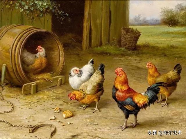 院子里的家禽~英国画家埃德加·亨特油画作品赏析
