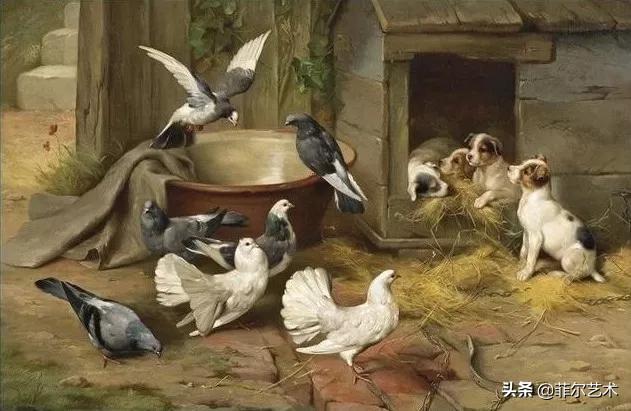院子里的家禽~英国画家埃德加·亨特油画作品赏析