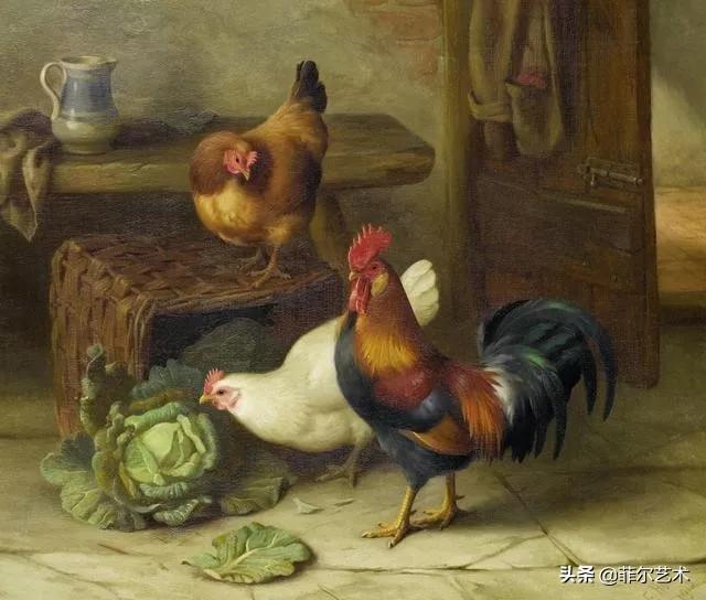 院子里的家禽~英国画家埃德加·亨特油画作品赏析