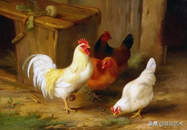 院子里的家禽~英国画家埃德加·亨特油画作品赏析