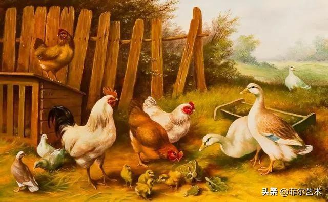 院子里的家禽~英国画家埃德加·亨特油画作品赏析