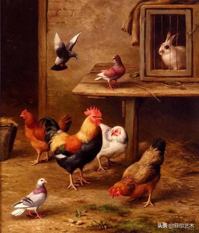 院子里的家禽~英国画家埃德加·亨特油画作品赏析