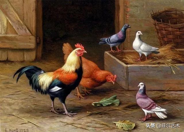 院子里的家禽~英国画家埃德加·亨特油画作品赏析