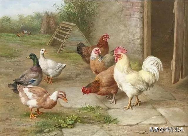 院子里的家禽~英国画家埃德加·亨特油画作品赏析