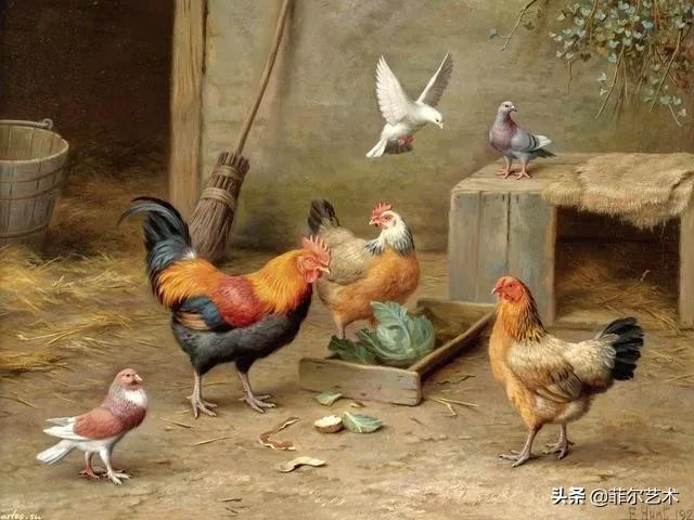 院子里的家禽~英国画家埃德加·亨特油画作品赏析