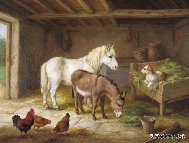 院子里的家禽~英国画家埃德加·亨特油画作品赏析