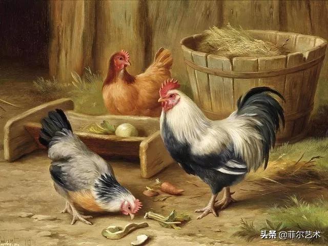 院子里的家禽~英国画家埃德加·亨特油画作品赏析