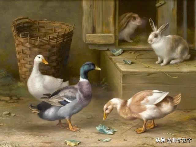 院子里的家禽~英国画家埃德加·亨特油画作品赏析