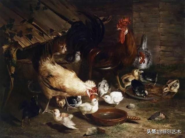 院子里的家禽~英国画家埃德加·亨特油画作品赏析