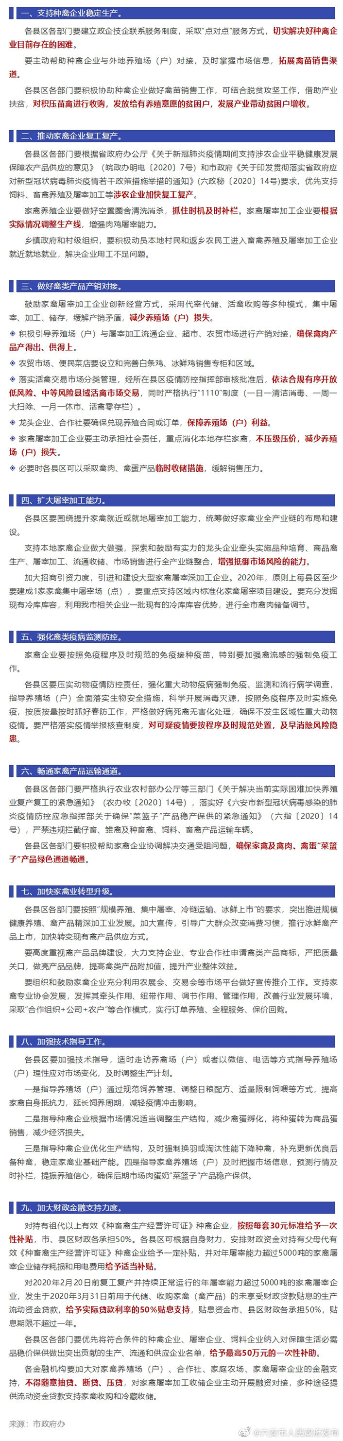 六安市人民政府办公室关于应对新冠肺炎疫情影响稳定家禽业生产发展的