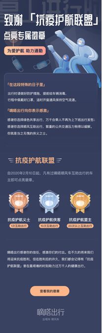 点赞顺风车主抗疫担当!嘀嗒出行发行抗疫系列主题徽章